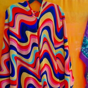 Red and Yellow Psychedelic Wave Kaftan